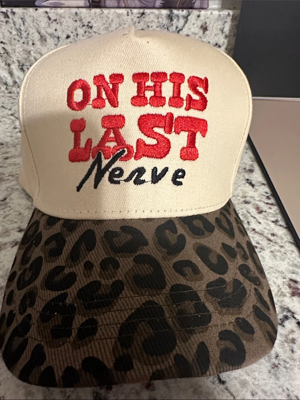 Beige and Brown 'On His Last Nerve' Leopard Bill Trucker Hat